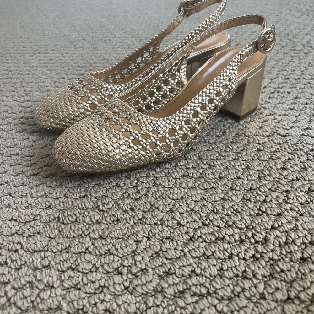 JCrew Gold Woven slingback heels - Picture 2 of 3